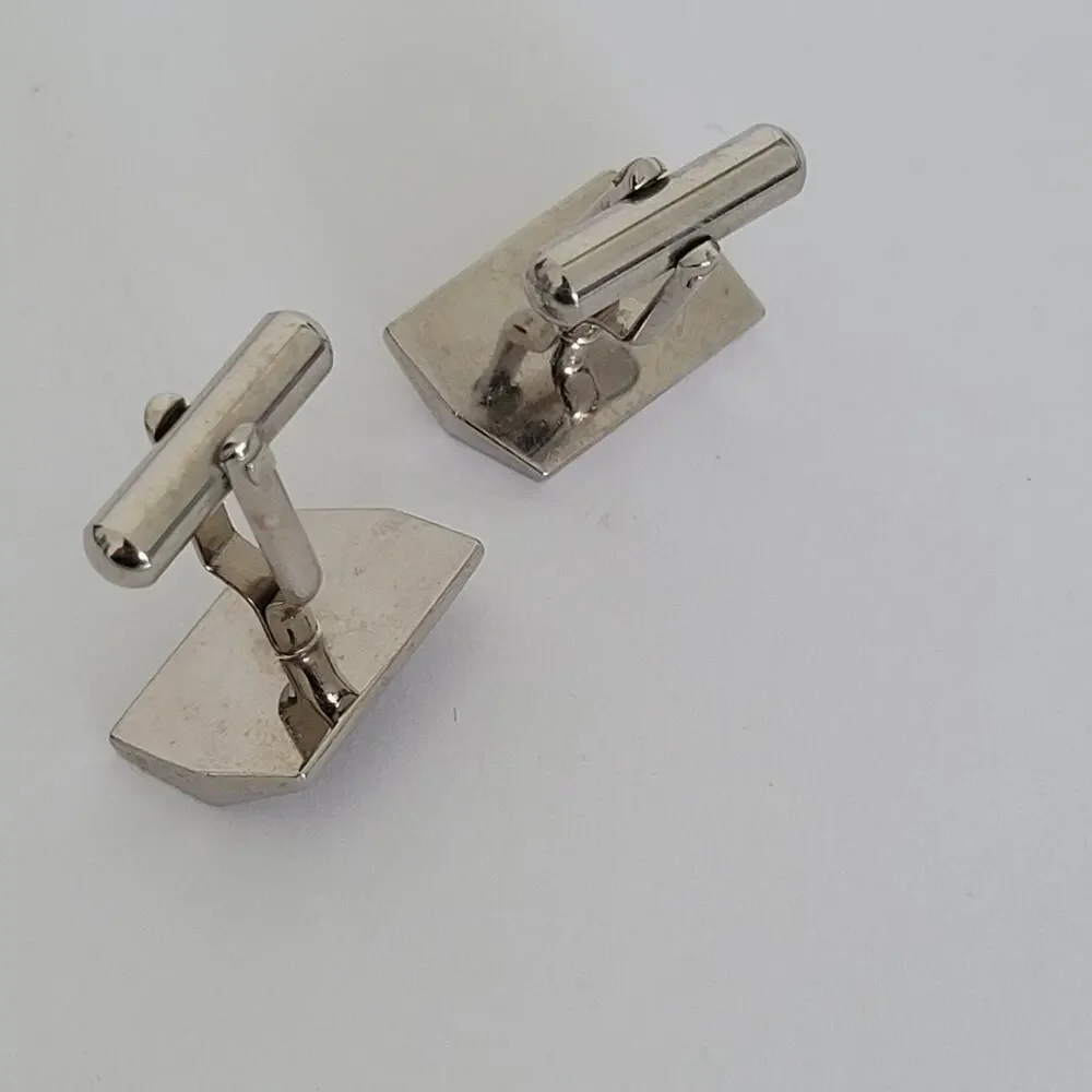 U.P. Renoma Paris Gold Silver Tone Rectangle Logo‎ Cufflinks Designer Geometric